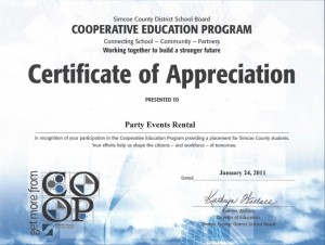 Simcoe County District School Board Certificate of Appreciation