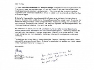Wheelchair Relay Thank You Letter